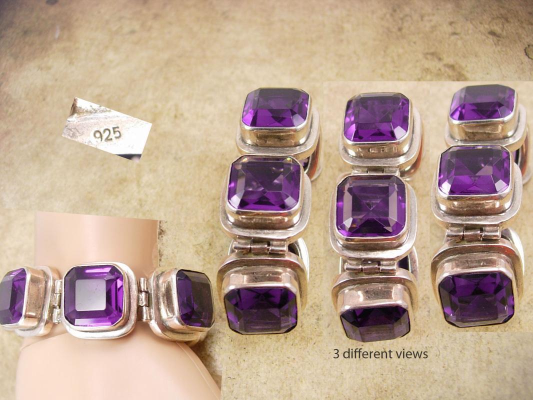 HUGE Amethyst silver Bracelet with infant of prague sterling icon charm fob
