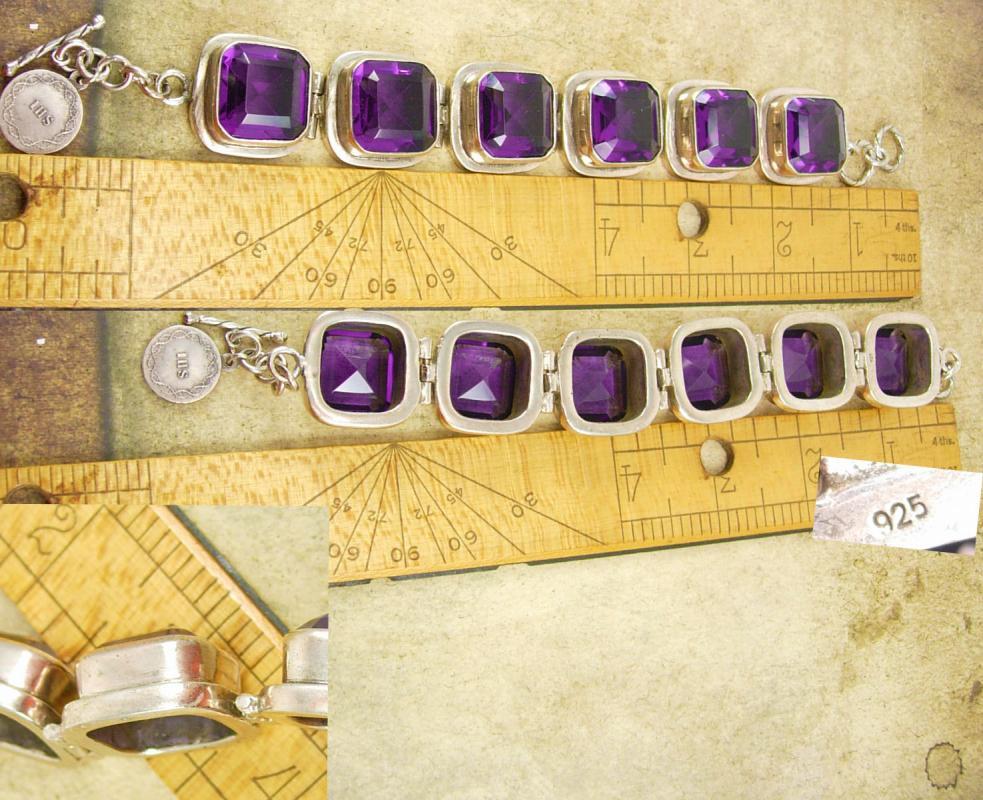 HUGE Amethyst silver Bracelet with infant of prague sterling icon charm fob