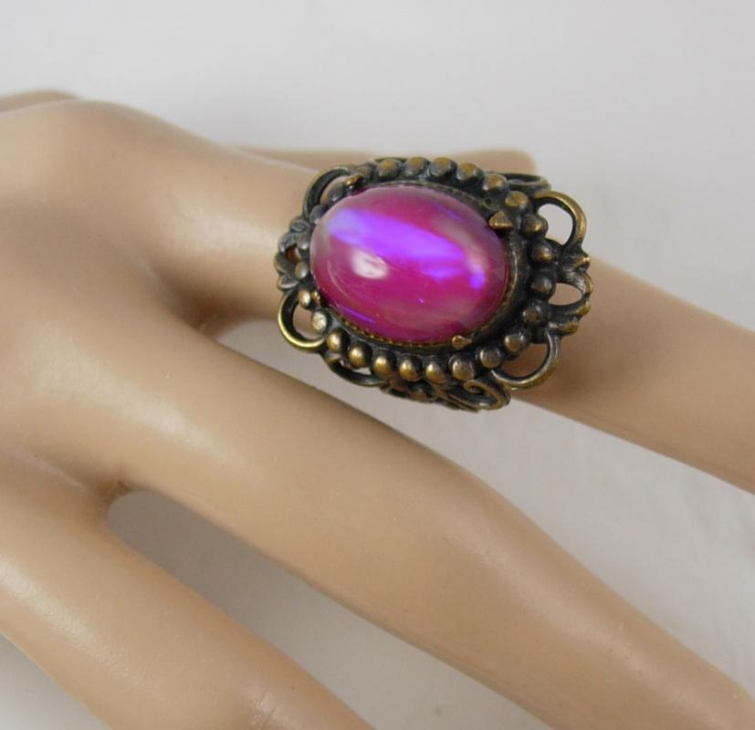 1920's vintage jelly opal RIng heavy filigree dragons breath size 6
