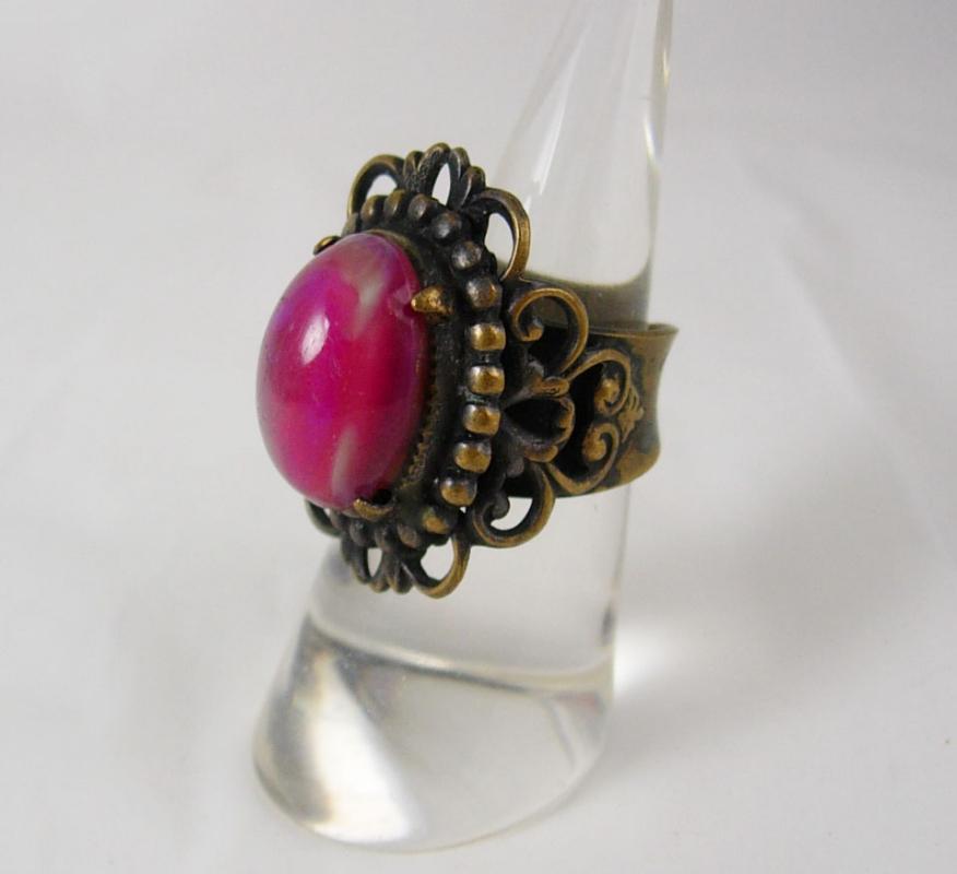 1920's vintage jelly opal RIng heavy filigree dragons breath size 6