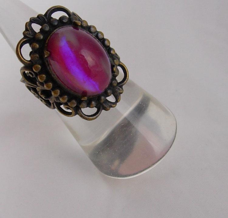 1920's vintage jelly opal RIng heavy filigree dragons breath size 6