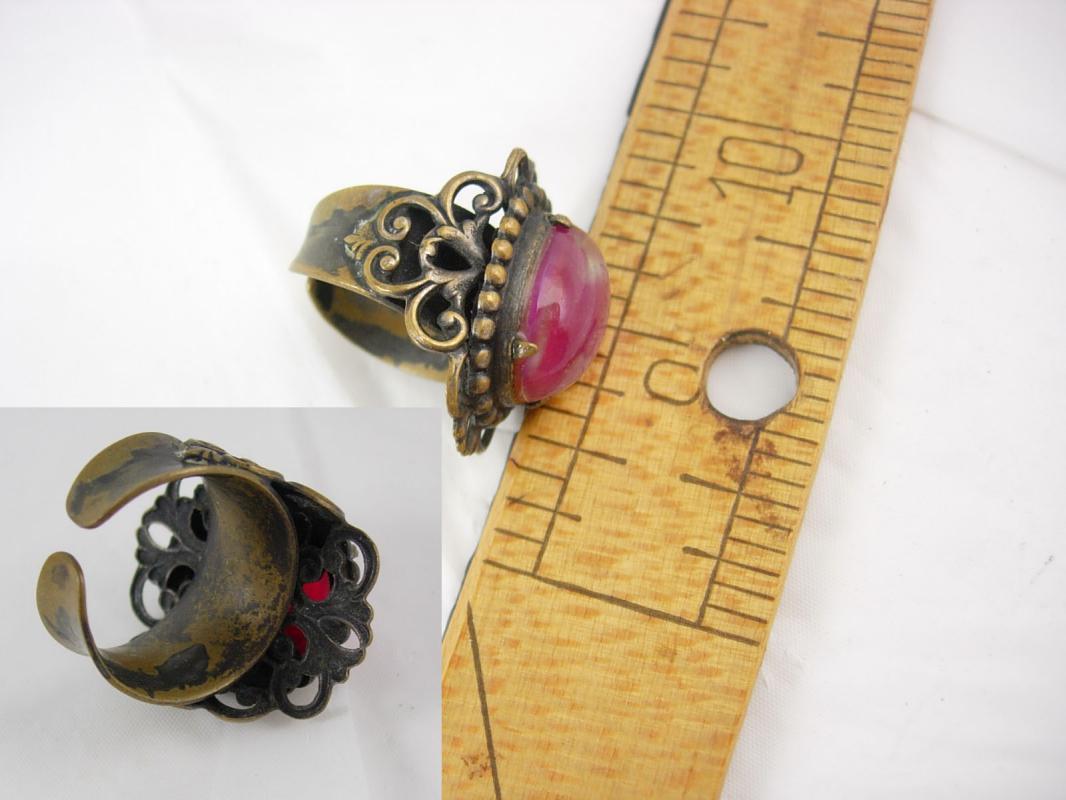 1920's vintage jelly opal RIng heavy filigree dragons breath size 6