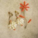 Antique Victorian Coral earrings and brooch Mother of pearl chandelier drops Genuine coral