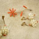 Antique Victorian Coral earrings and brooch Mother of pearl chandelier drops Genuine coral