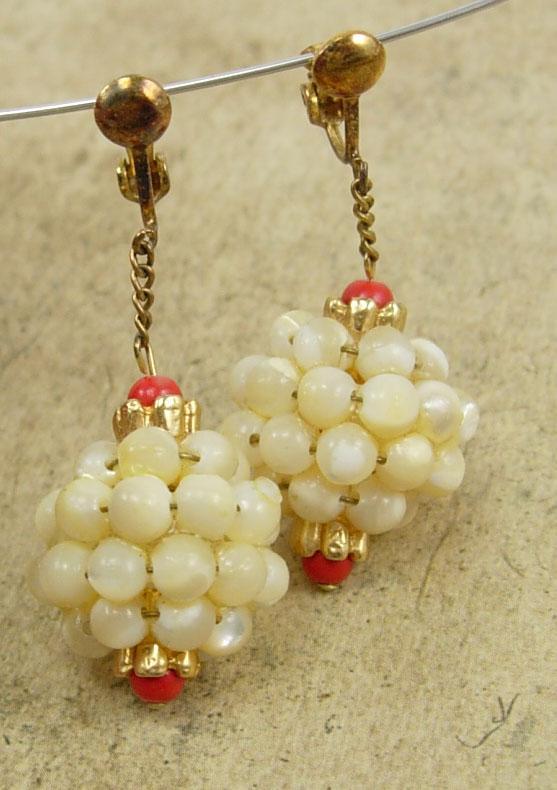 Antique Victorian Coral earrings and brooch Mother of pearl chandelier drops Genuine coral