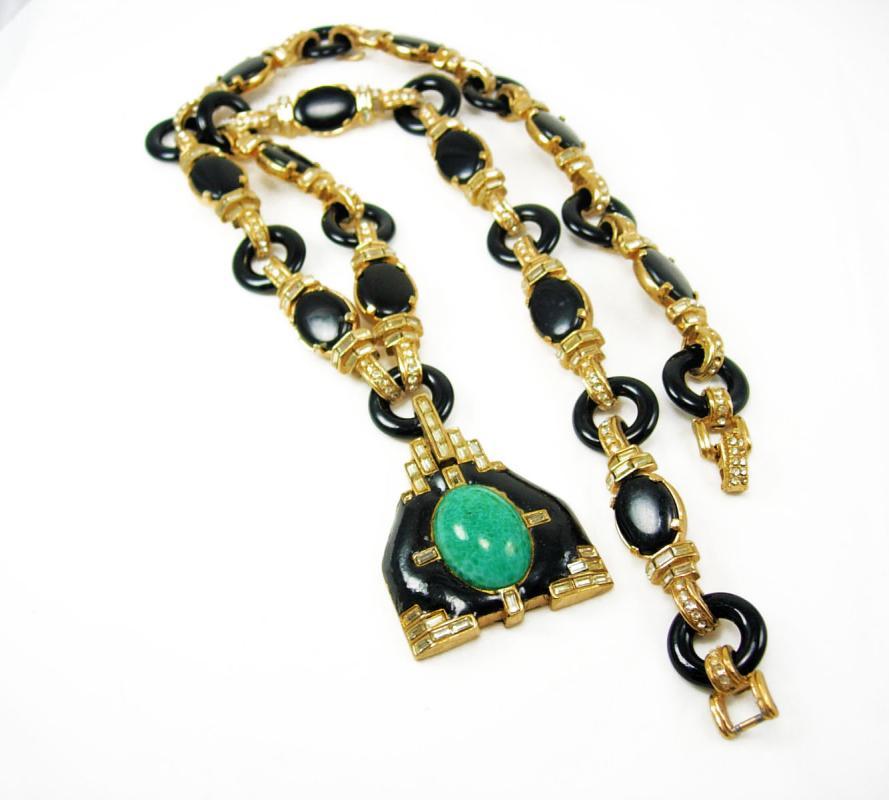 Vintage signed Ciner HIGH fashion necklace Asian pendant LOADED with baguettes