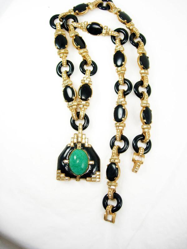 Vintage signed Ciner HIGH fashion necklace Asian pendant LOADED with baguettes