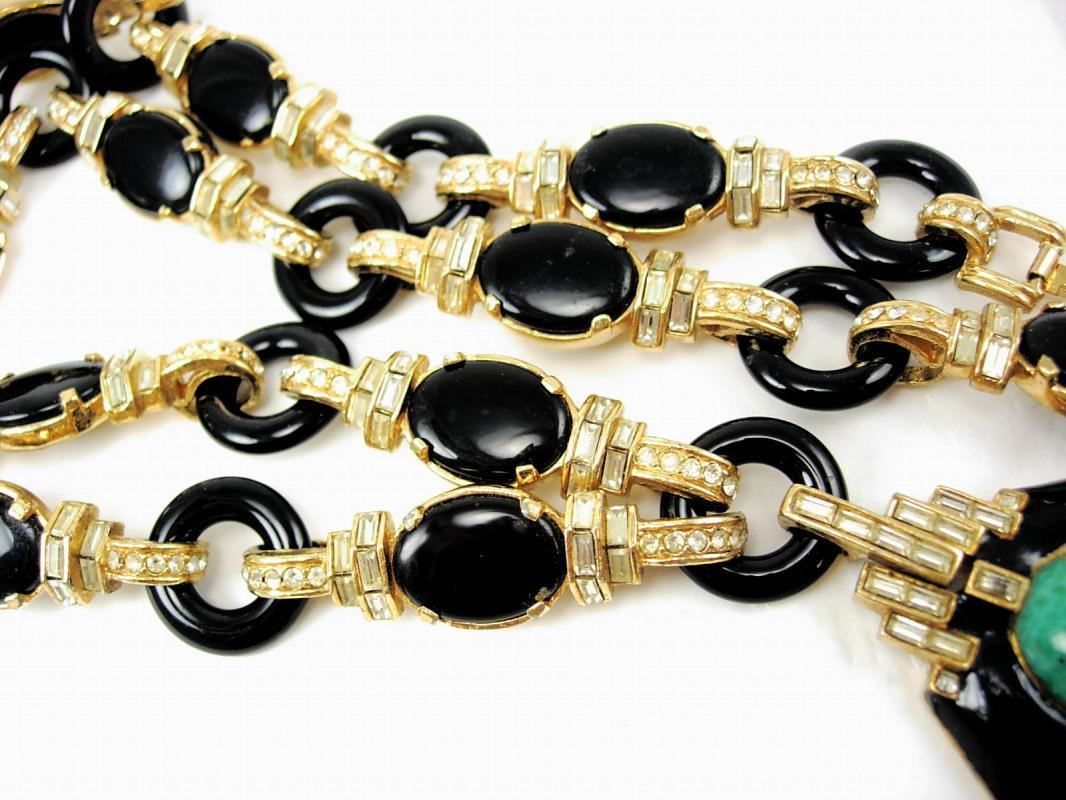 Vintage signed Ciner HIGH fashion necklace Asian pendant LOADED with baguettes
