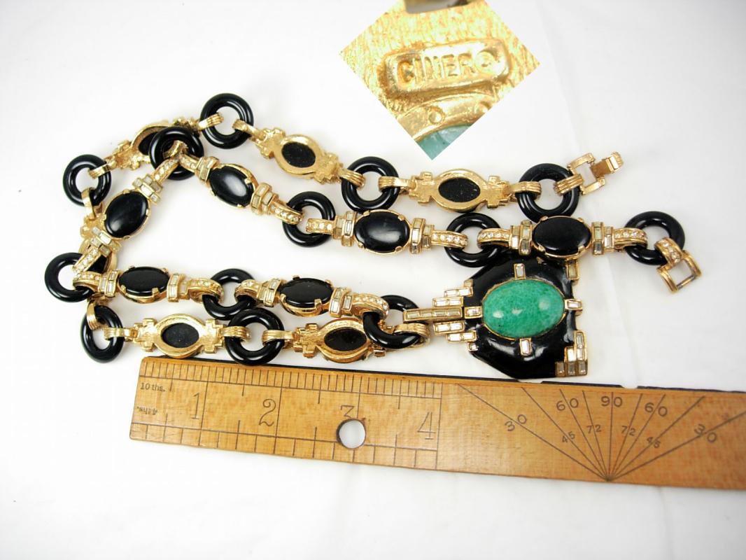 Vintage signed Ciner HIGH fashion necklace Asian pendant LOADED with baguettes