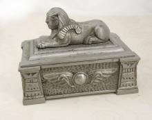Antique Egyptian Revival Sphinx Stamp Box tobacco box King Tut Winged Beetle