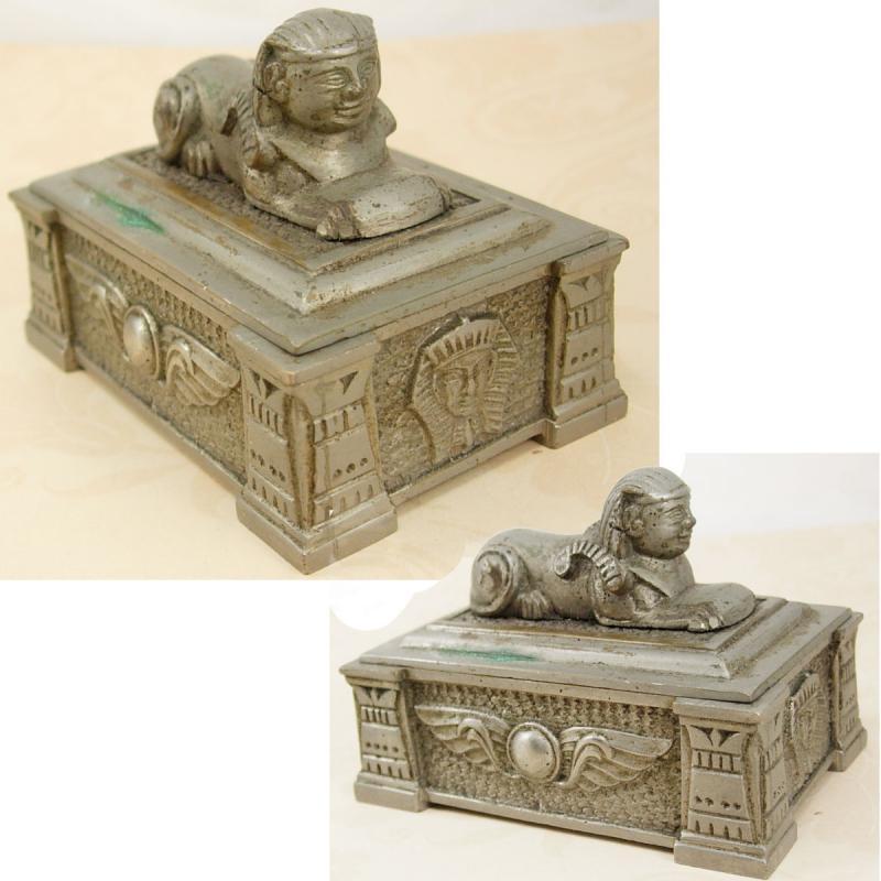 Antique Egyptian Revival Sphinx Stamp Box tobacco box King Tut Winged Beetle