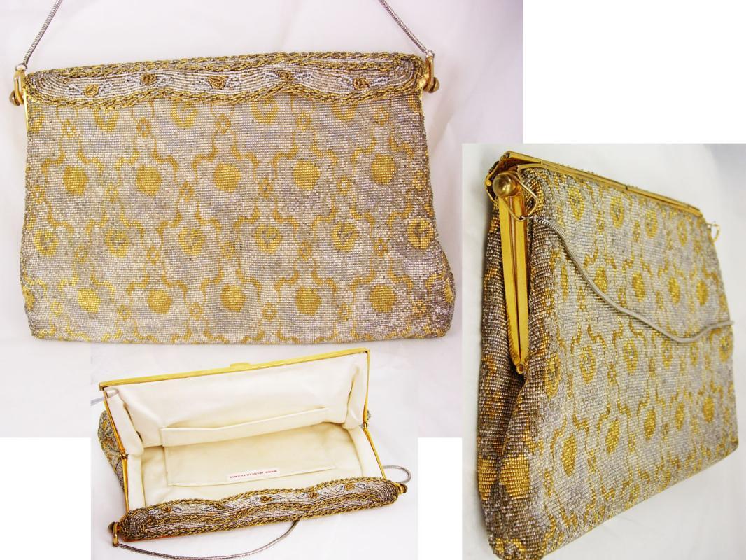 Vintage Hand made in France purse micro beaded french clutch