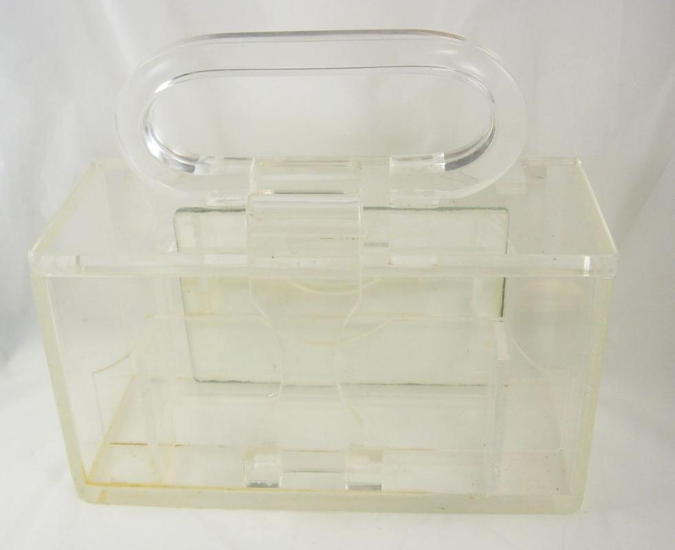 Vintage Clear Carrie Munn Signed compartment Lucite Box purse with accessories pat 195519 Purely stunning