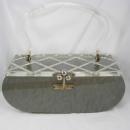 Vintage silver gray marbelized lucite purse with carved top Grey retro design