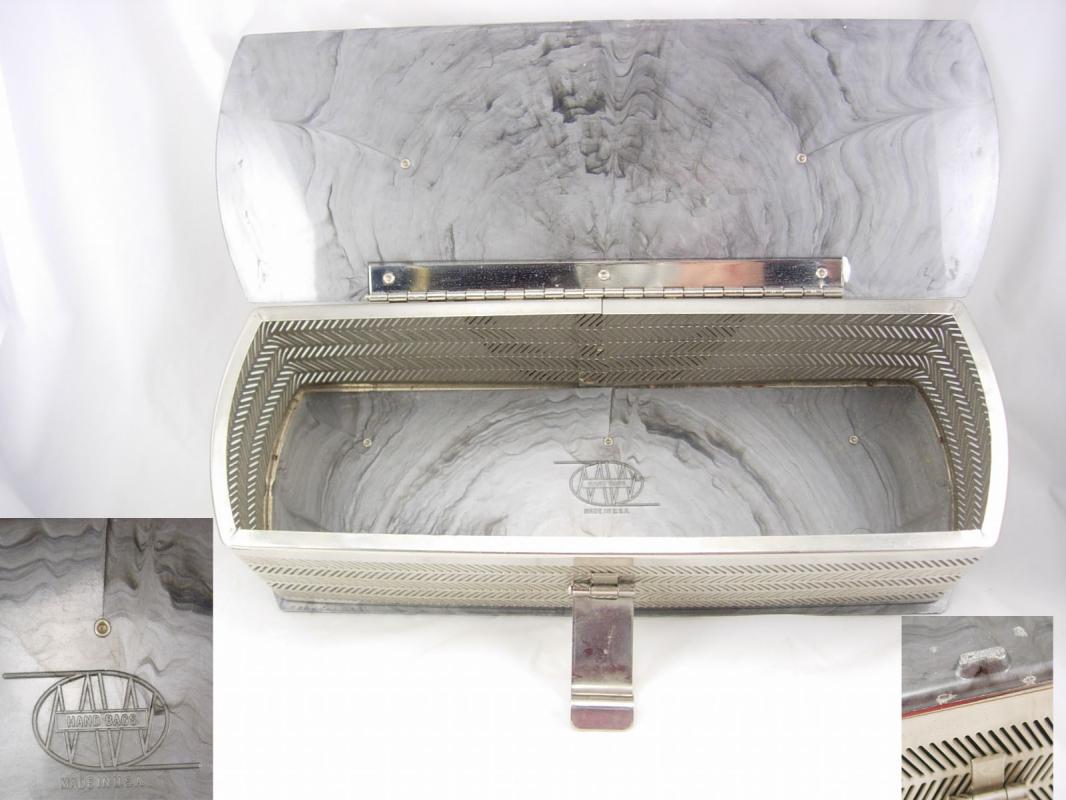Vintage silver gray marbelized lucite purse with carved top Grey retro design