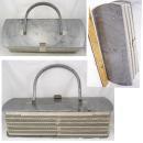 Vintage silver gray marbelized lucite purse with carved top Grey retro design