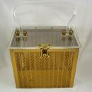 VIntage 1950's Lucite and herringbone brass box purse Industrial Retro design