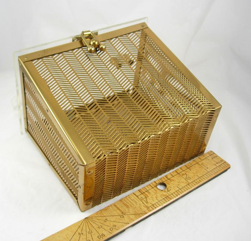 VIntage 1950's Lucite and herringbone brass box purse Industrial Retro design