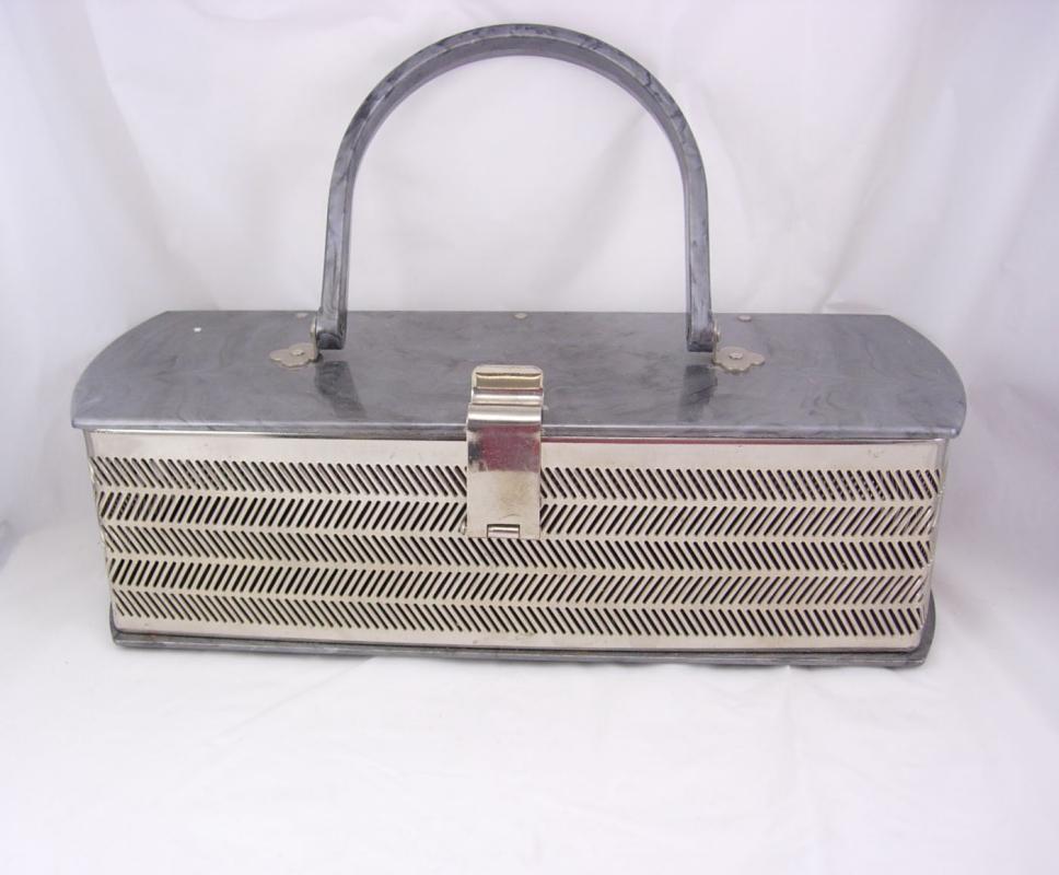 Vintage Lucite Industrial herringbone chrome box Purse MW USA Handbags