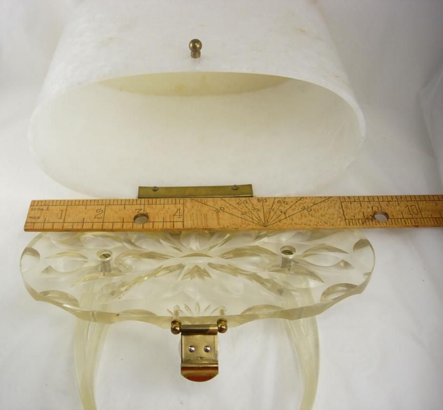 Vintage White Carved Lucite Purse Marbelized sides Carved flower top