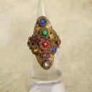 Antique Czech LARGE Ring Rhinestone RING Red Blue Green hammered brass adjustable