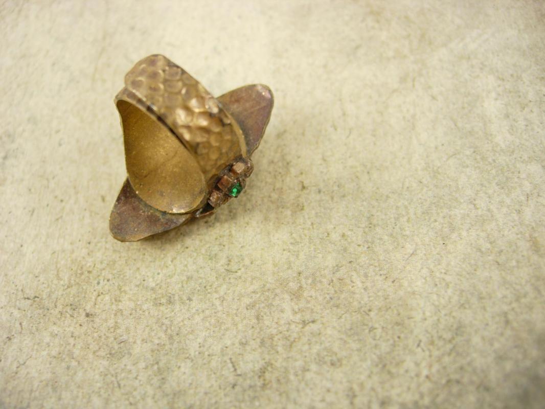 Antique Czech LARGE Ring Rhinestone RING Red Blue Green hammered brass adjustable