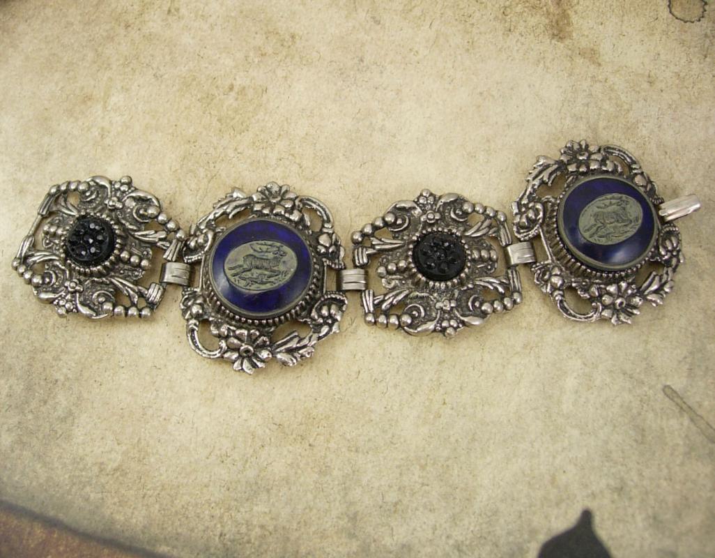 Vintage Czech GLass HUGE victorian bracelet Gothic mythical cabs