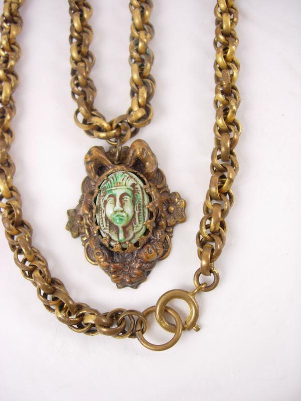 Vintage DECO Egyptian REVIVAL Czech necklace Pharaoh head