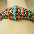 Vintage medieval Victorian revival bracelet Turquoise Coral hinged bangle