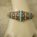 Vintage medieval Victorian revival bracelet Turquoise Coral hinged bangle