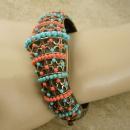 Vintage medieval Victorian revival bracelet Turquoise Coral hinged bangle