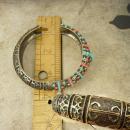 Vintage medieval Victorian revival bracelet Turquoise Coral hinged bangle