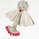 Vintage Trifari rhinestone Brooch mechanical SWINGING faux pink ruby pendulum