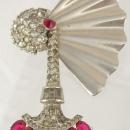 Vintage Trifari rhinestone Brooch mechanical SWINGING faux pink ruby pendulum