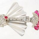 Vintage Trifari rhinestone Brooch mechanical SWINGING faux pink ruby pendulum
