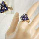 VIntage Blue sapphire Gold ring Cocktail Cluster Genuine 9 Sapphires large setting size 7 1/2