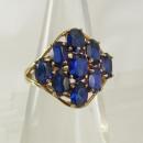 VIntage Blue sapphire Gold ring Cocktail Cluster Genuine 9 Sapphires large setting size 7 1/2