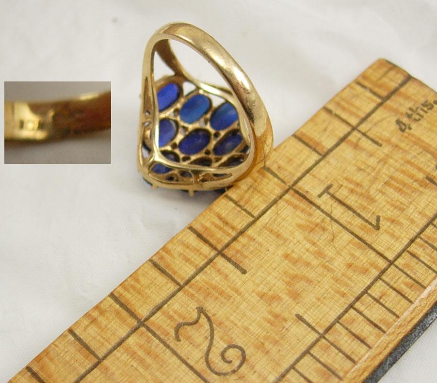 VIntage Blue sapphire Gold ring Cocktail Cluster Genuine 9 Sapphires large setting size 7 1/2