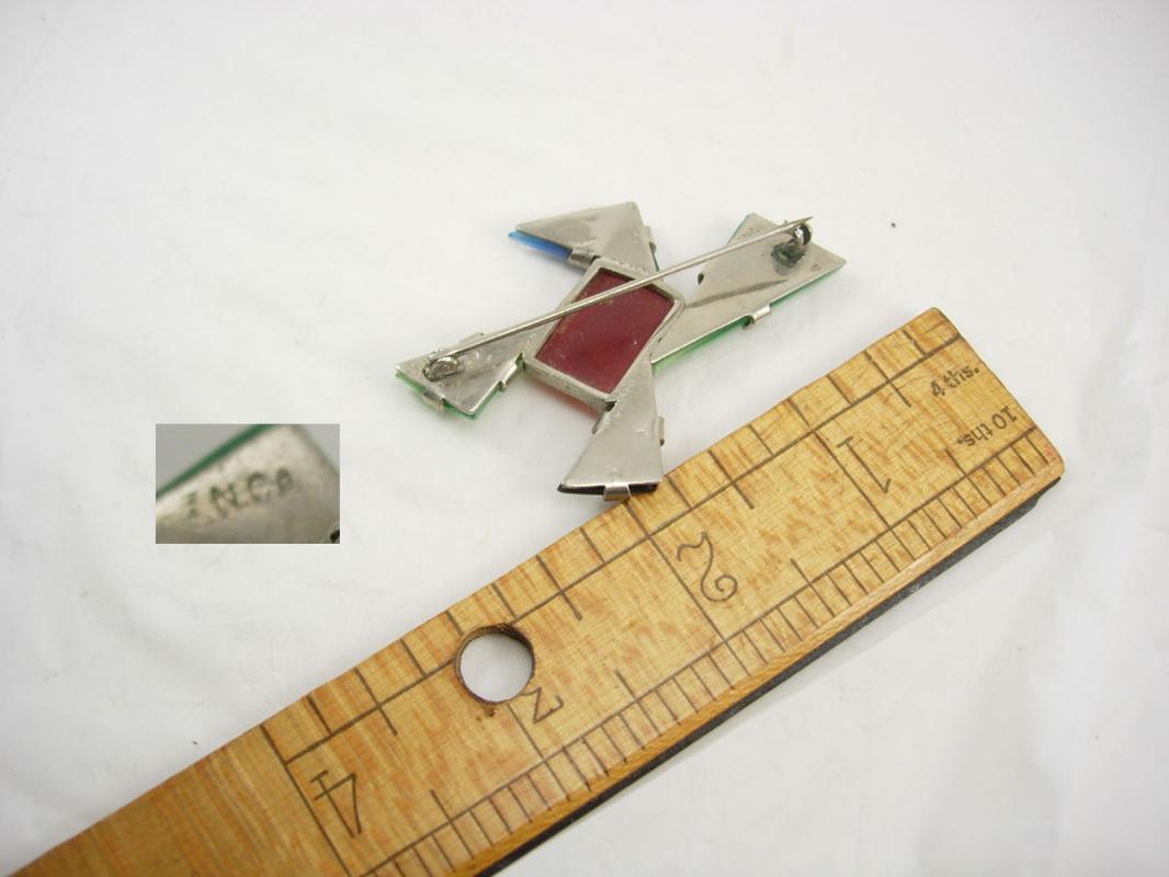 VIntage SIGNED deco carnelian jade sterling pin UNUSUAL shape