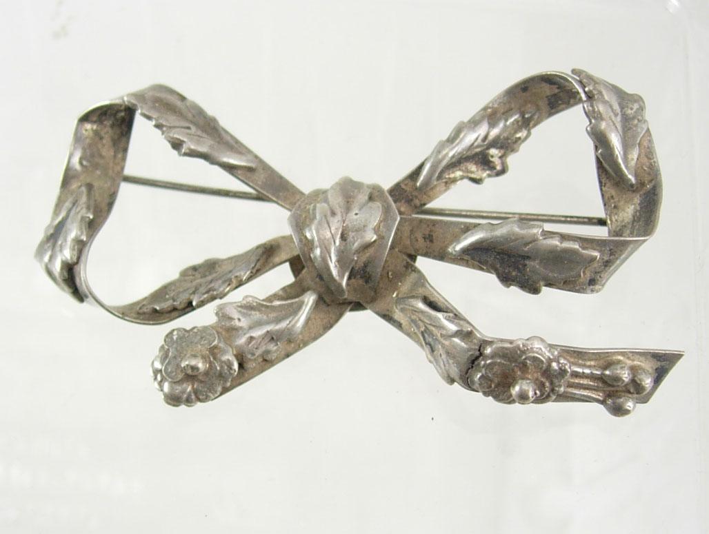 Vintage huge Signed HOBE Brooch sterling LARGE ornate bow