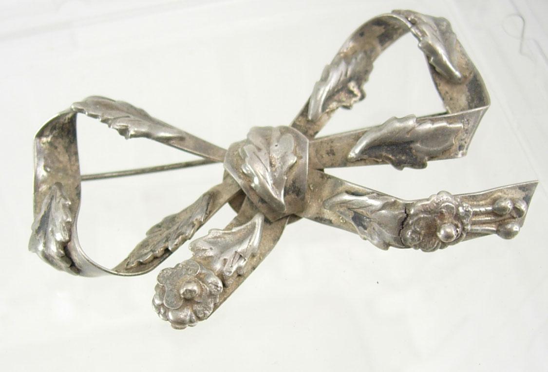 Vintage huge Signed HOBE Brooch sterling LARGE ornate bow