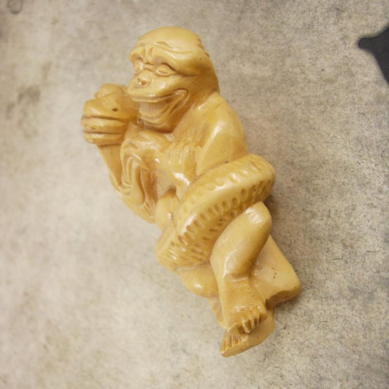 Vintage LARGE Dragon MONKEY Chinese Bead PENDANT hand carved netsuke