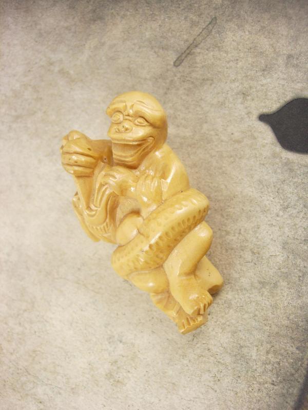 Vintage LARGE Dragon MONKEY Chinese Bead PENDANT hand carved netsuke
