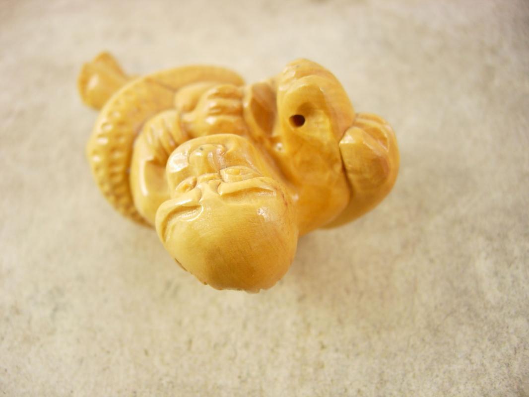 Vintage LARGE Dragon MONKEY Chinese Bead PENDANT hand carved netsuke