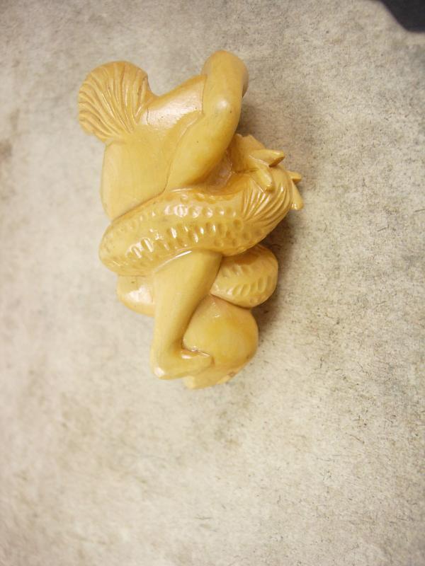 Vintage LARGE Dragon MONKEY Chinese Bead PENDANT hand carved netsuke