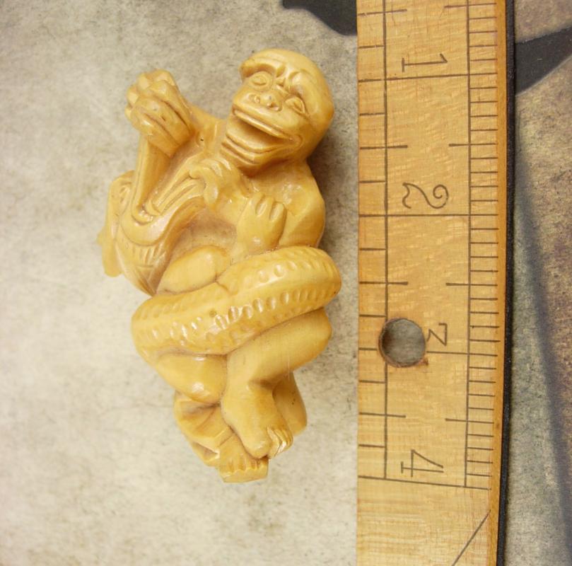 Vintage LARGE Dragon MONKEY Chinese Bead PENDANT hand carved netsuke
