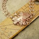 Vintage 14kt ROSE gold VICTORIAN Bookchain bracelet winged skates roller rink