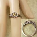 Vintage sterling DECO Ring Genuine Citrine 3/4 ct pierced metal filigree size 7