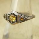 Vintage sterling DECO Ring Genuine Citrine 3/4 ct pierced metal filigree size 7