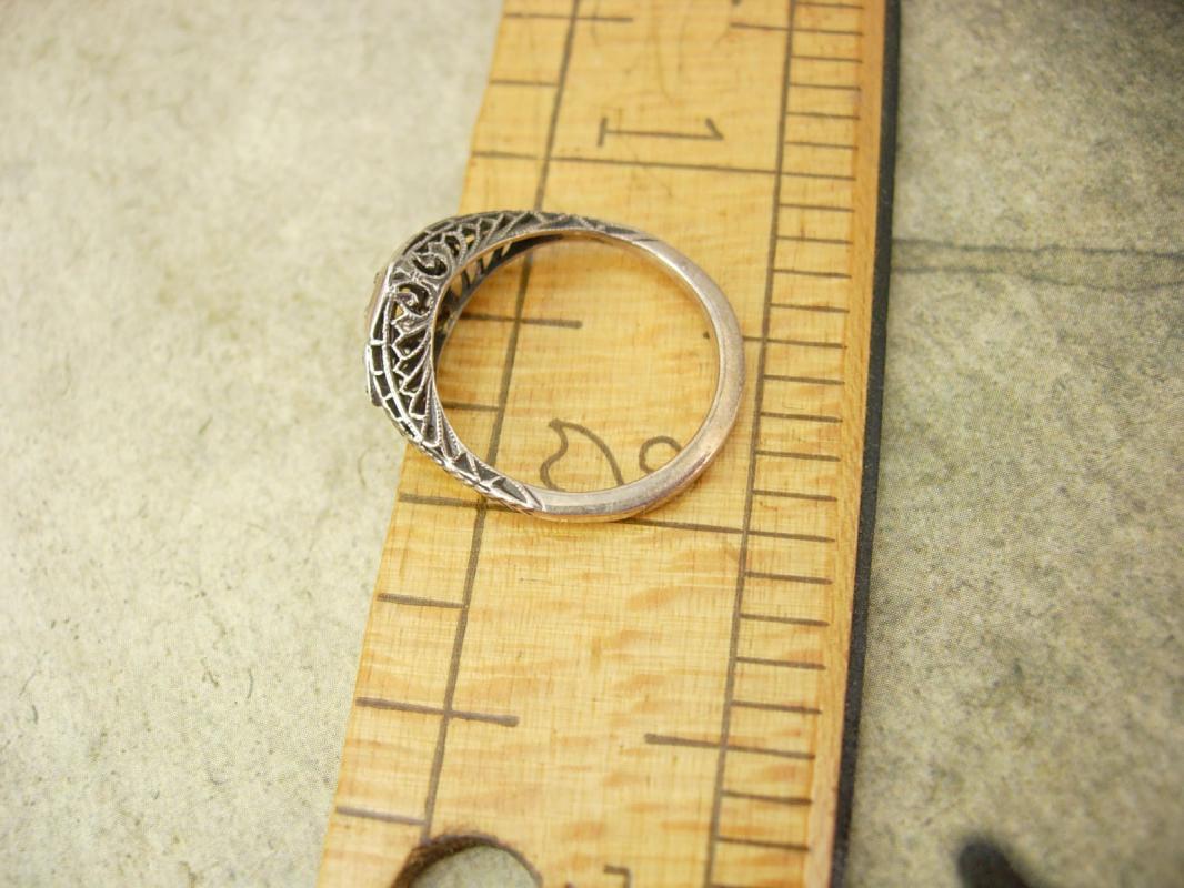 Vintage sterling DECO Ring Genuine Citrine 3/4 ct pierced metal filigree size 7